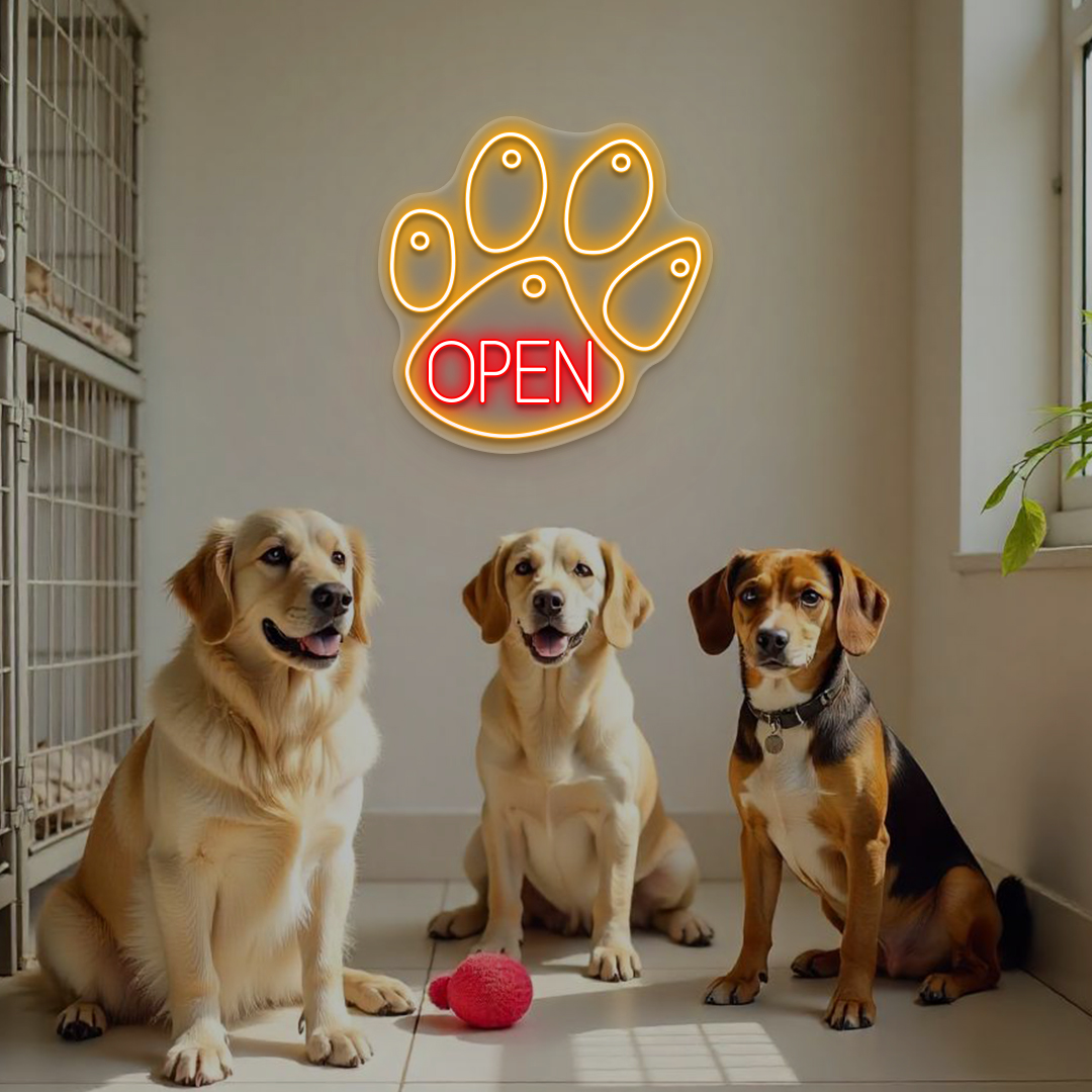 Open Paw Pet Shop Neon Sign | Orange