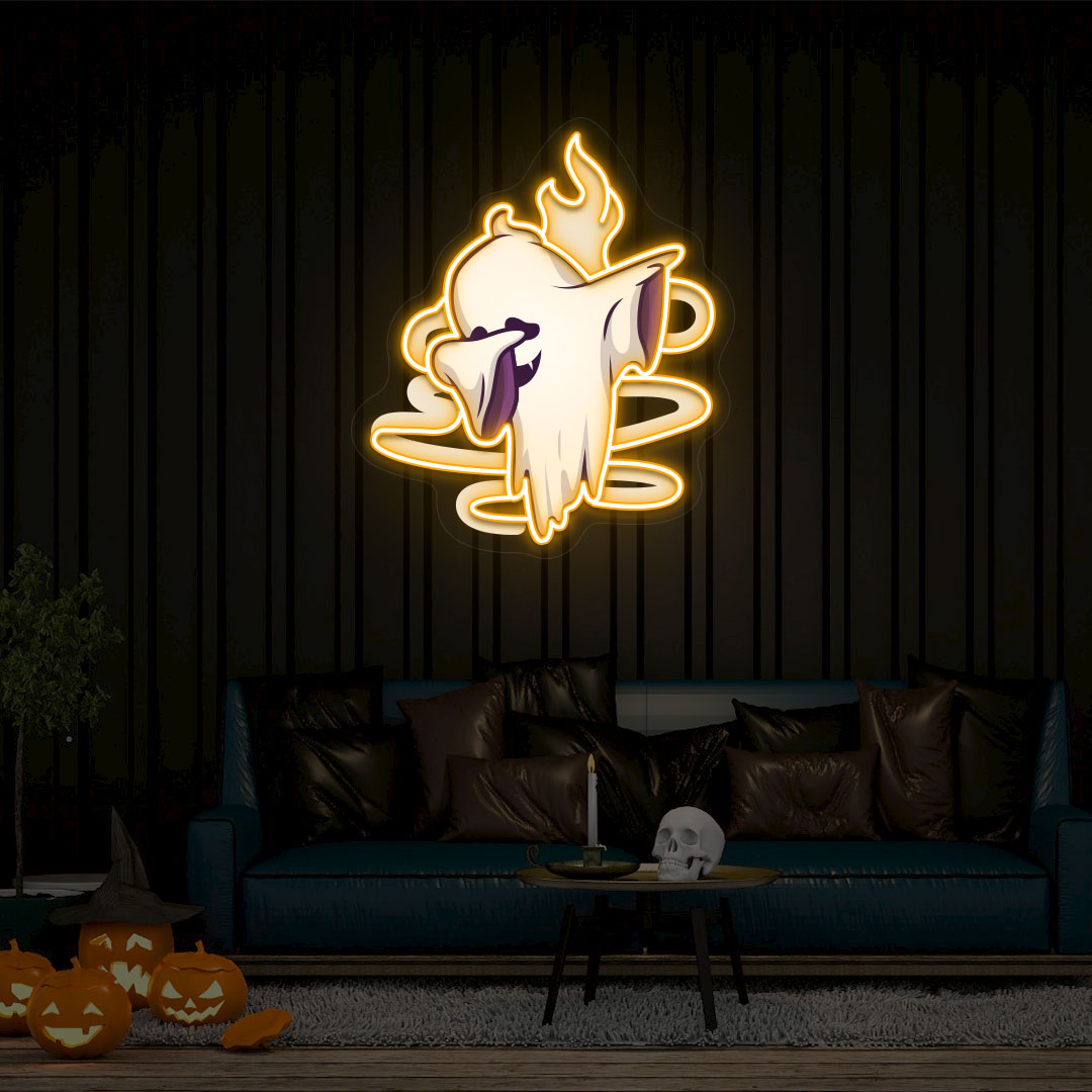 Stylish Ghoul Dab Neon Artwork | Orange