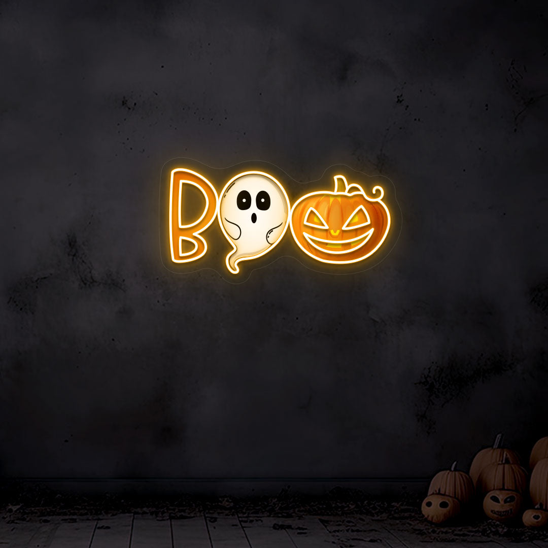 Boo Ghoul And Pumpkin Neon Artwork
