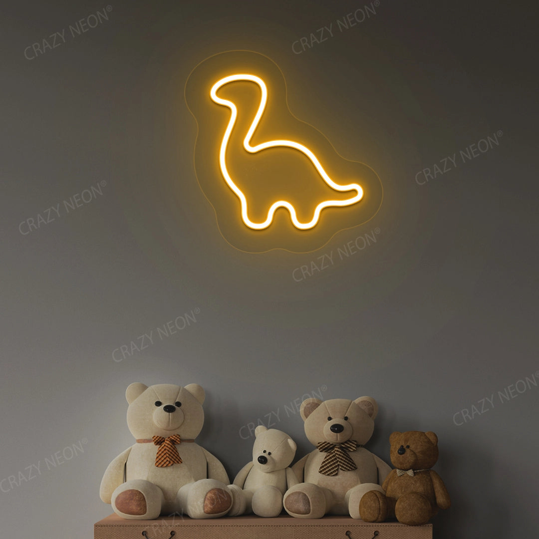 Cute Dinosaur Neon Sign | Orange