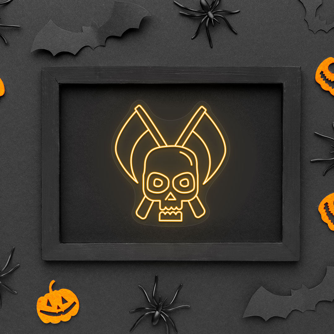 Skull With Scythe Neon Sign | Orange