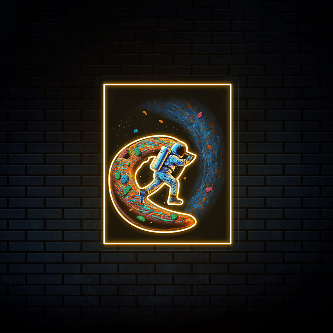 Astronaut On Donut Neon Artwork | Orange