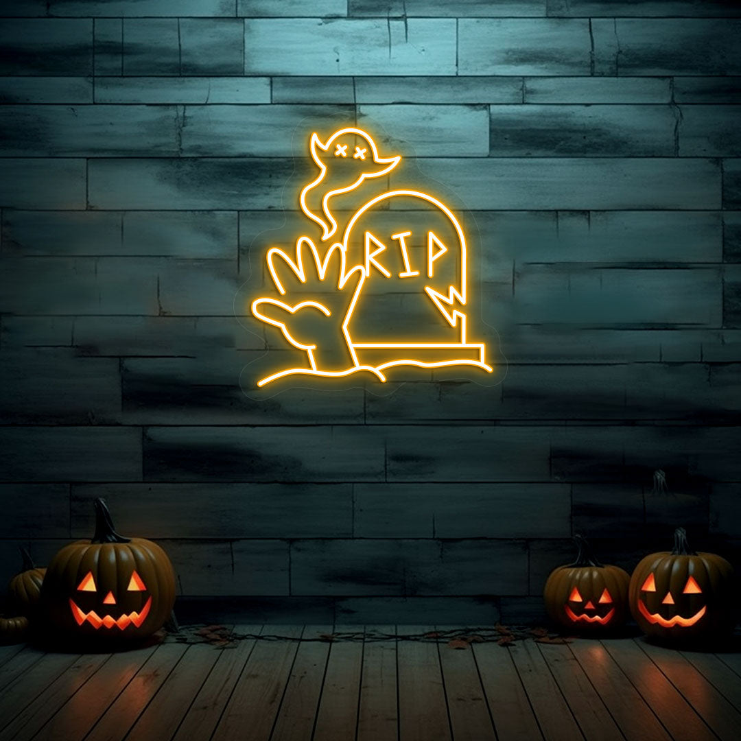 Graveyard RIP Tombstone Neon Sign | Orange