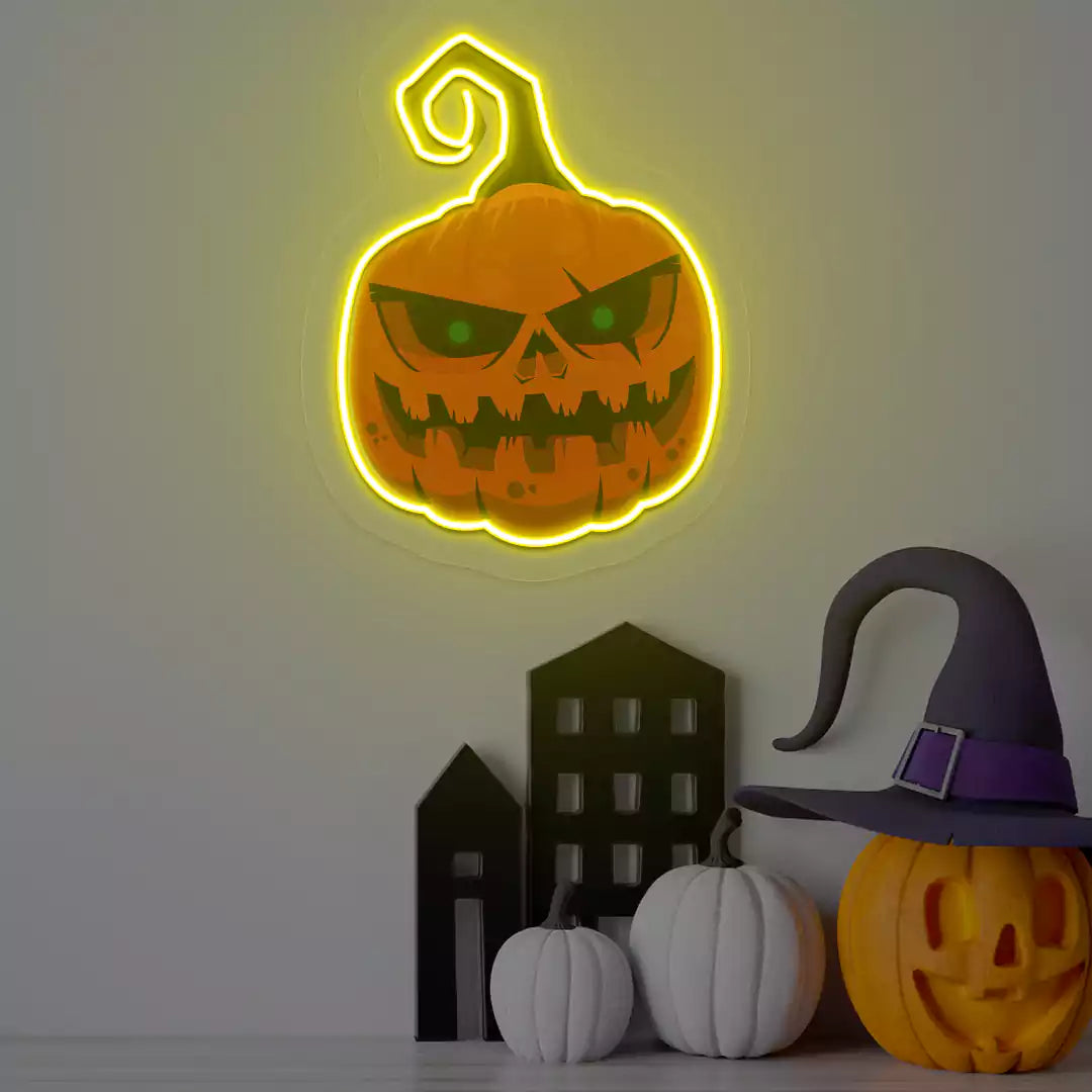 Menacing Pumpkin Neon Artwork | Yellow