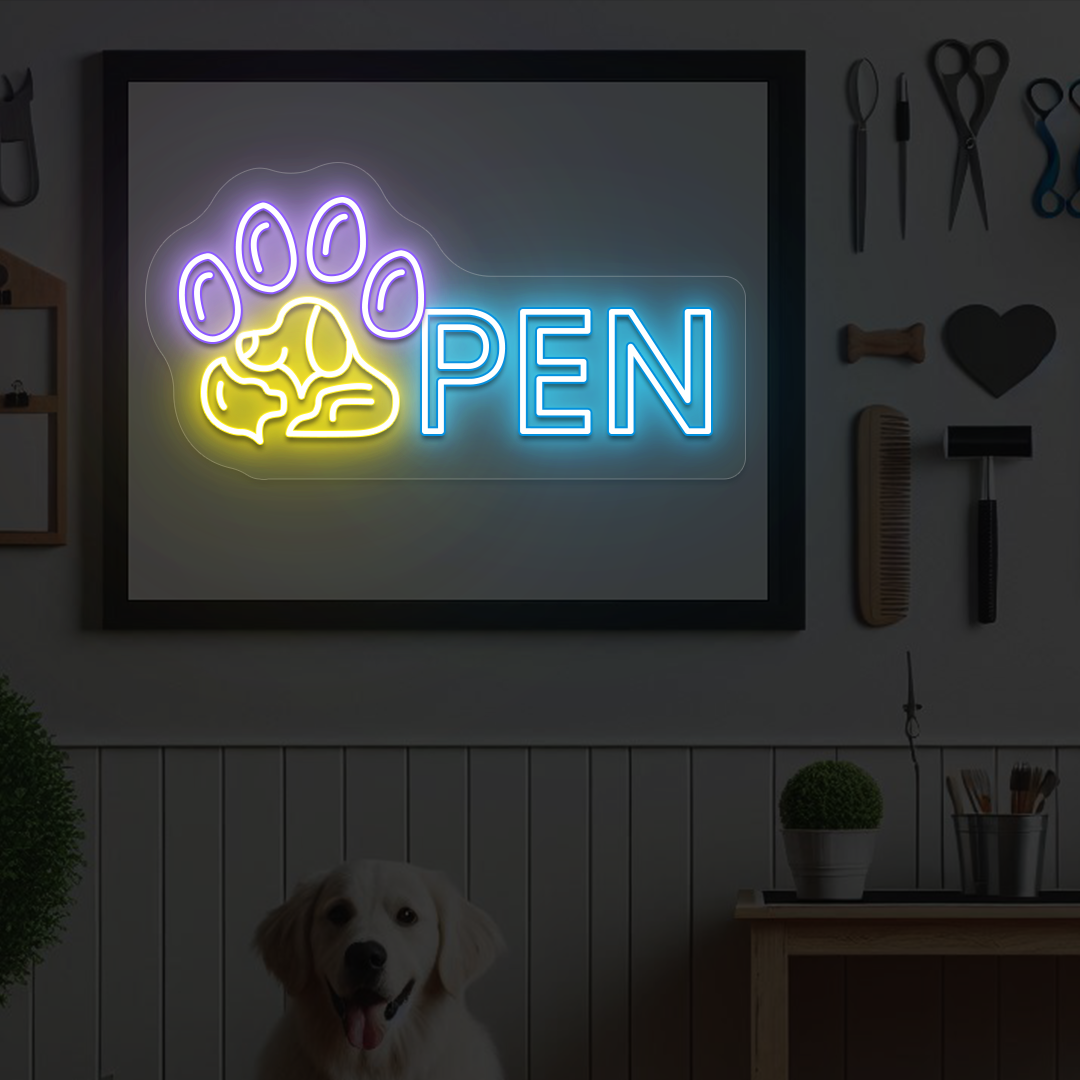 Pawfect Open Neon Sign | Purple