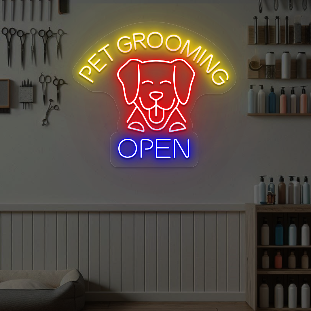 Pet Grooming Open Neon Sign | Red