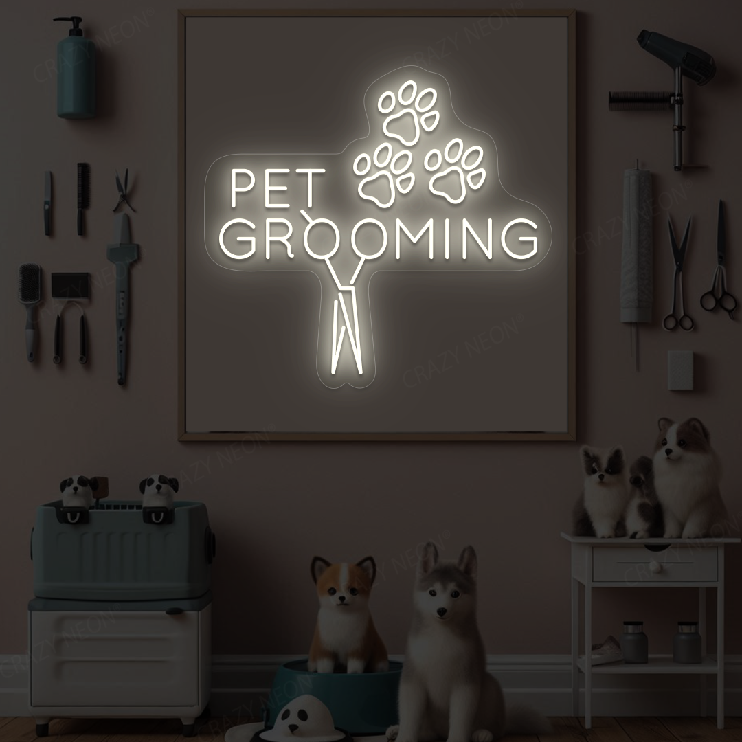 Pawsome Pet Grooming Open Neon Sign | Warmwhite