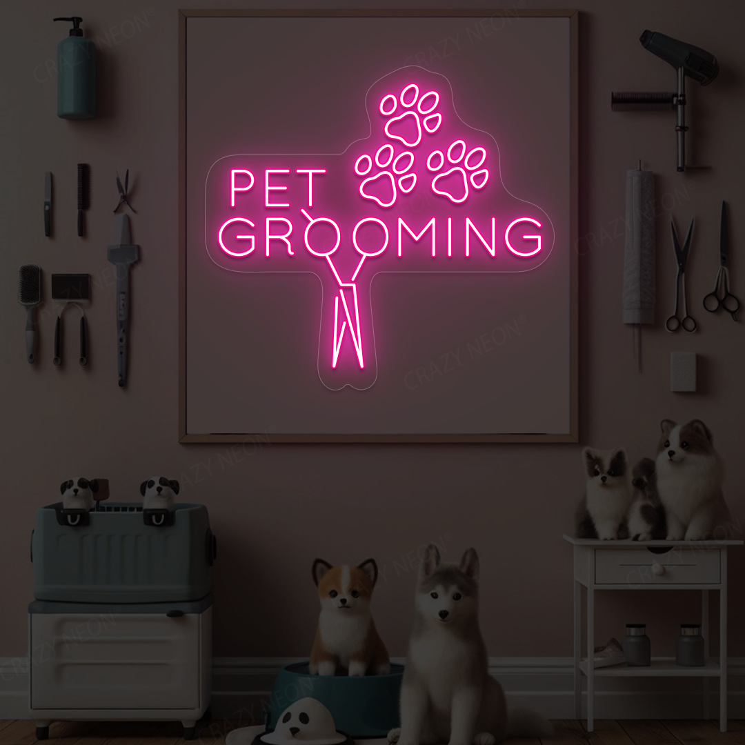 Pawsome Pet Grooming Open Neon Sign | Pink