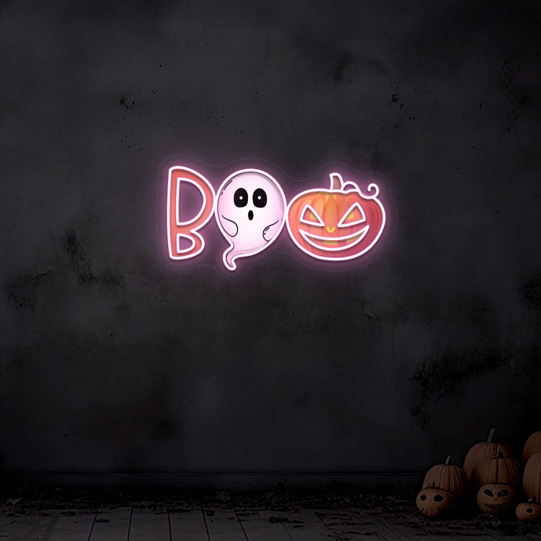 Boo Ghoul And Pumpkin Neon Artwork