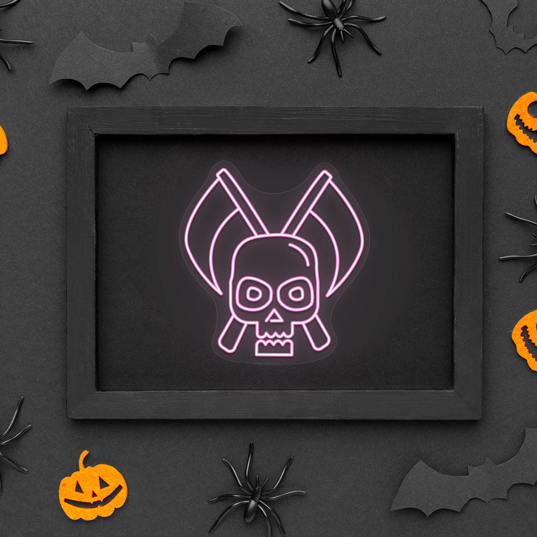 Skull With Scythe Neon Sign | Pink