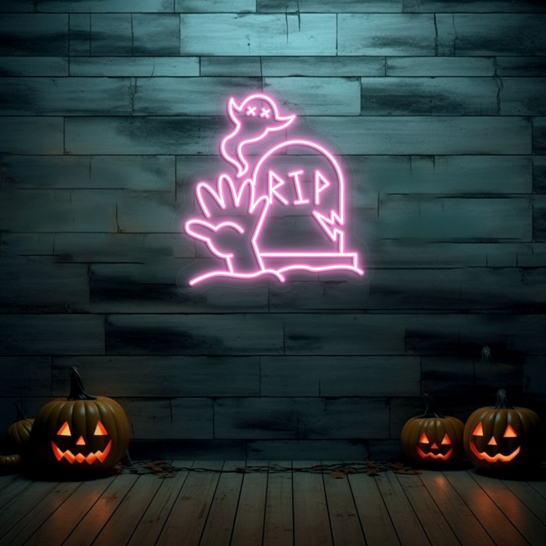 Graveyard RIP Tombstone Neon Sign | Pink