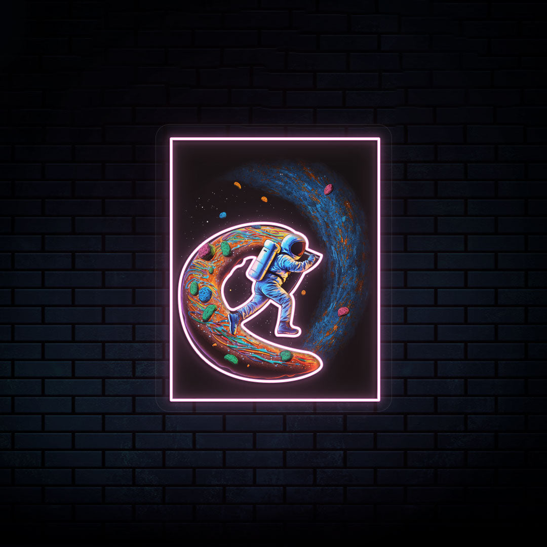 Astronaut On Donut Neon Artwork | Pink