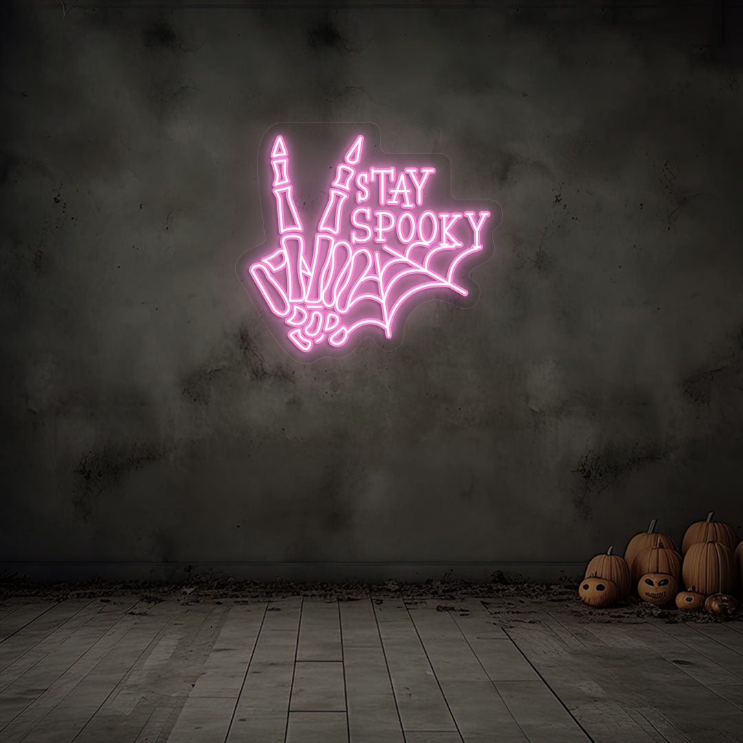 Stay Spooky With Skeleton Hand Neon Sign | Pink