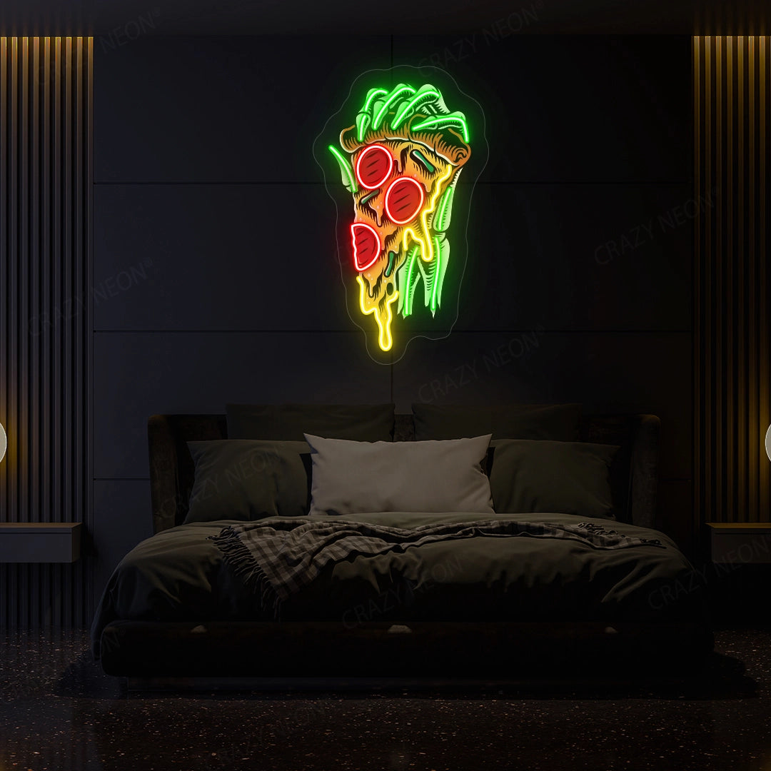 Hand Holding A Pizza Artwork Neon Sign