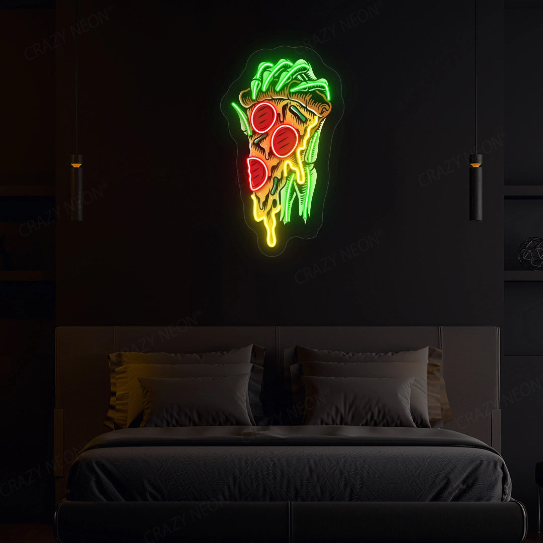 Hand Holding A Pizza Artwork Neon Sign