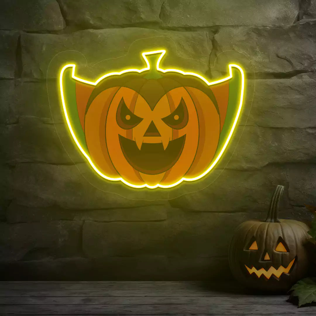 Vampire Pumpkin Neon Artwork | Yellow