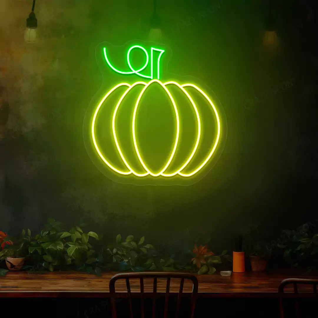 Autumn pumpkin neon sign in yellow and green