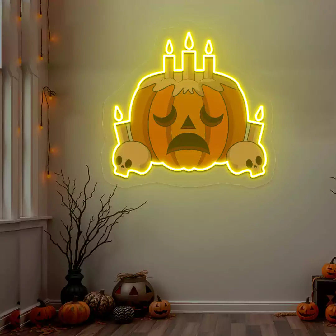 Melancholy Pumpkin Candle Neon Artwork | Yellow