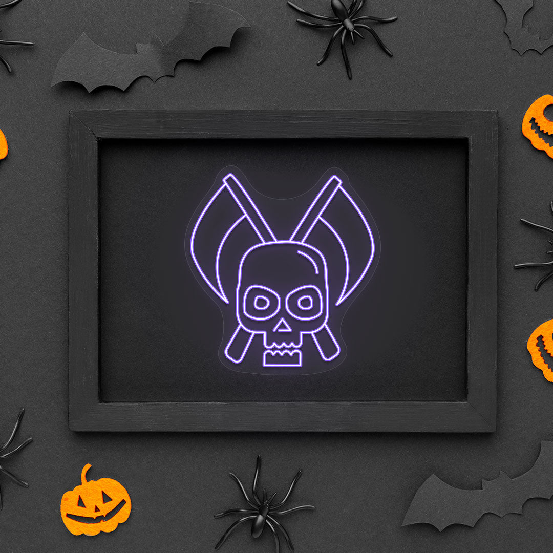 Skull With Scythe Neon Sign | Purple