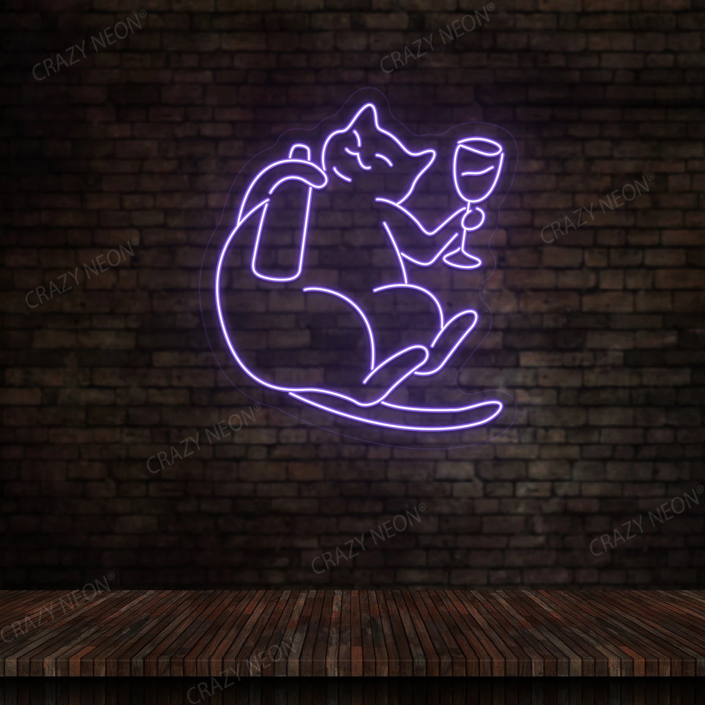Cat Drinking Wine Neon Sign | Purple