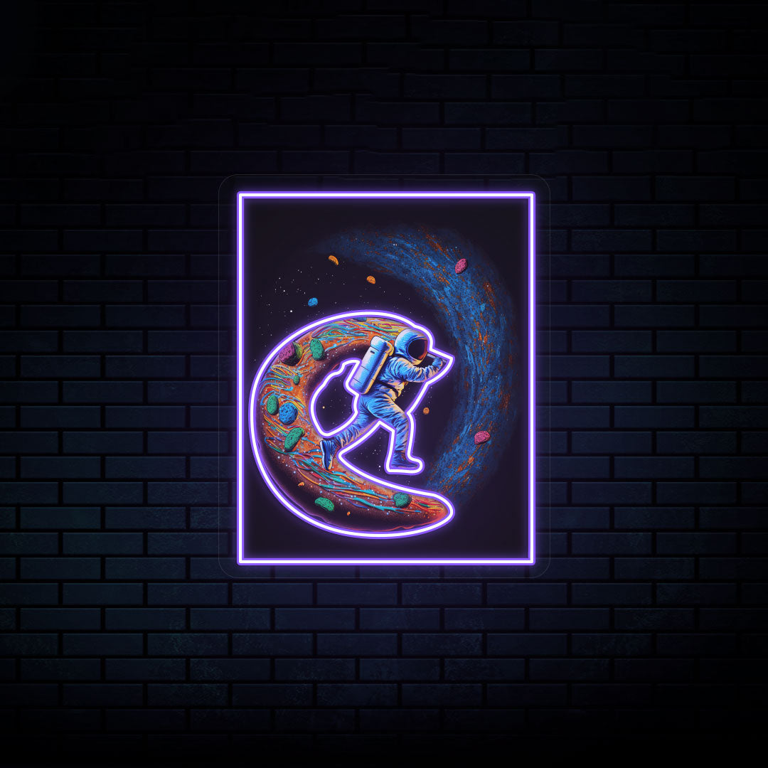 Astronaut On Donut Neon Artwork | Purple