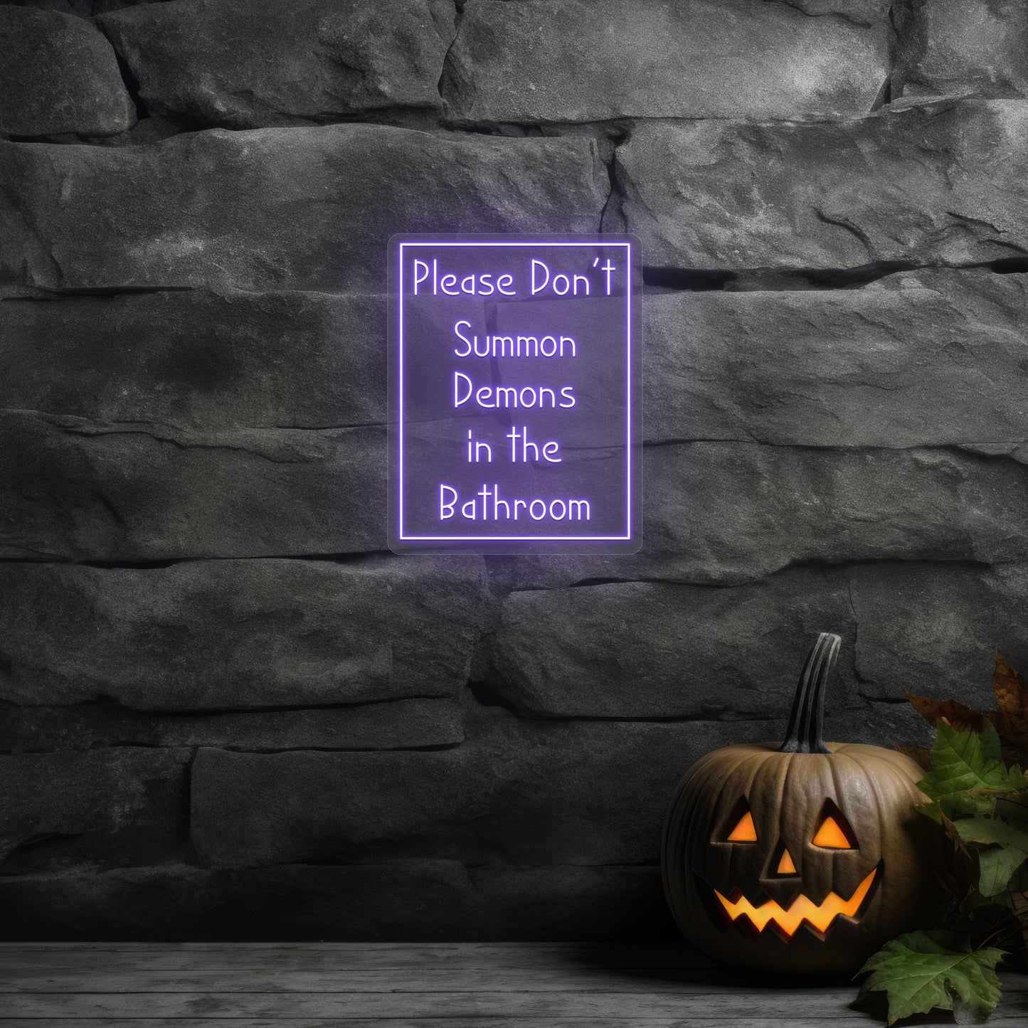 Please Don't Summon Demons In Bathroom Neon Sign | Purple