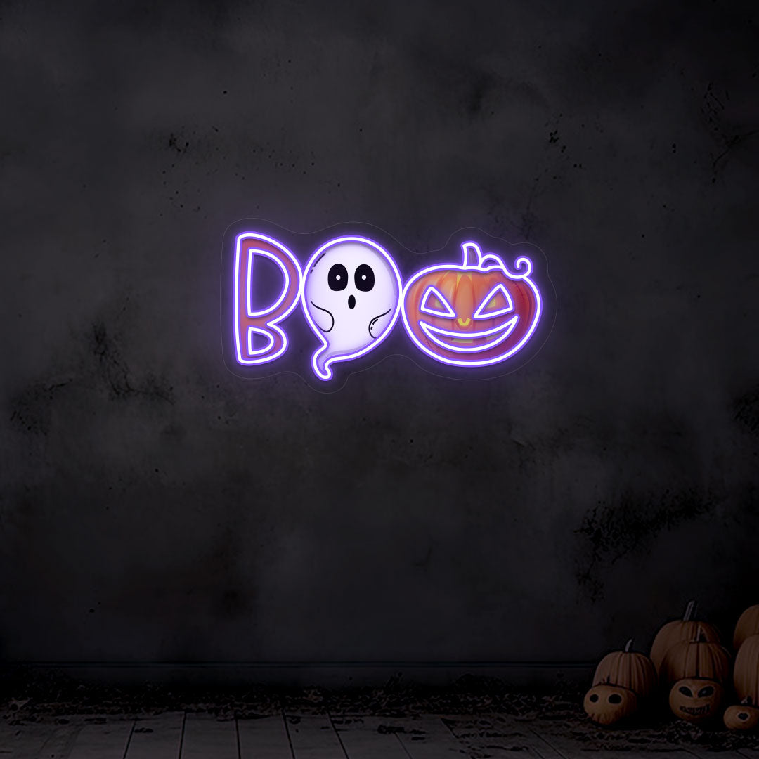 Boo Ghoul And Pumpkin Neon Artwork