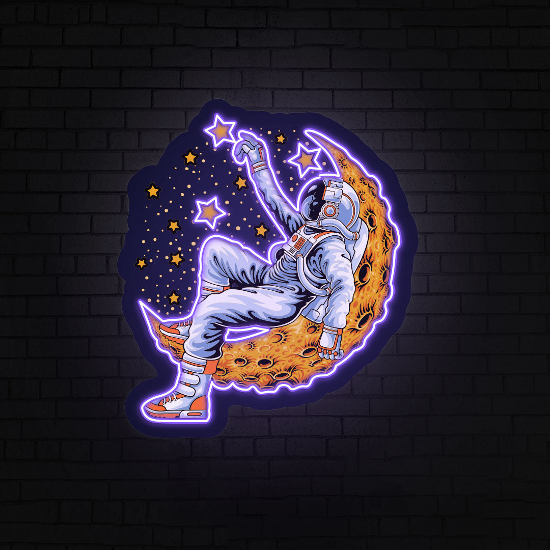 Astronaut On Moon Neon Artwork | Purple