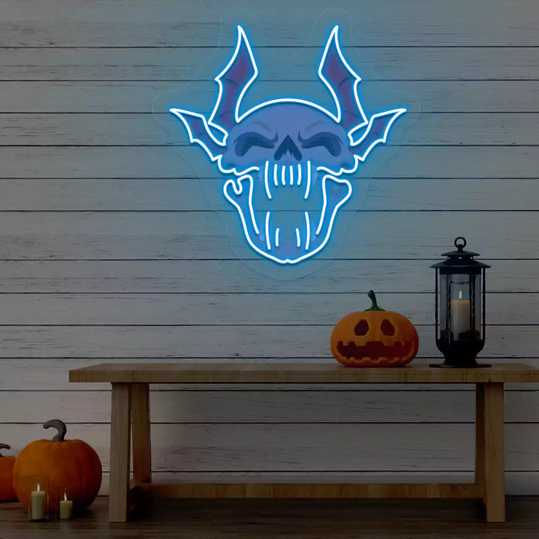 Demonic Bat Skull Neon Artwork | iceblue