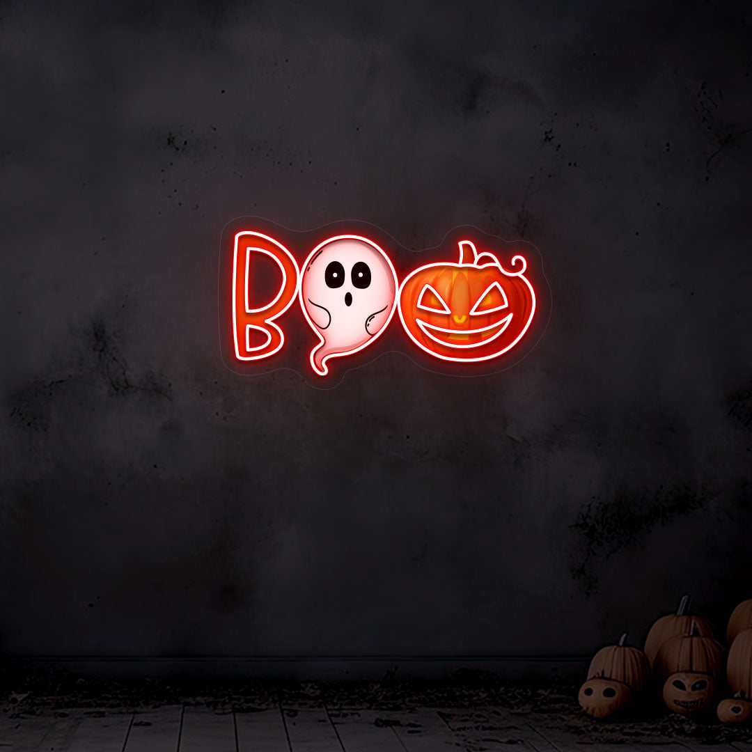 Boo Ghoul And Pumpkin Neon Artwork