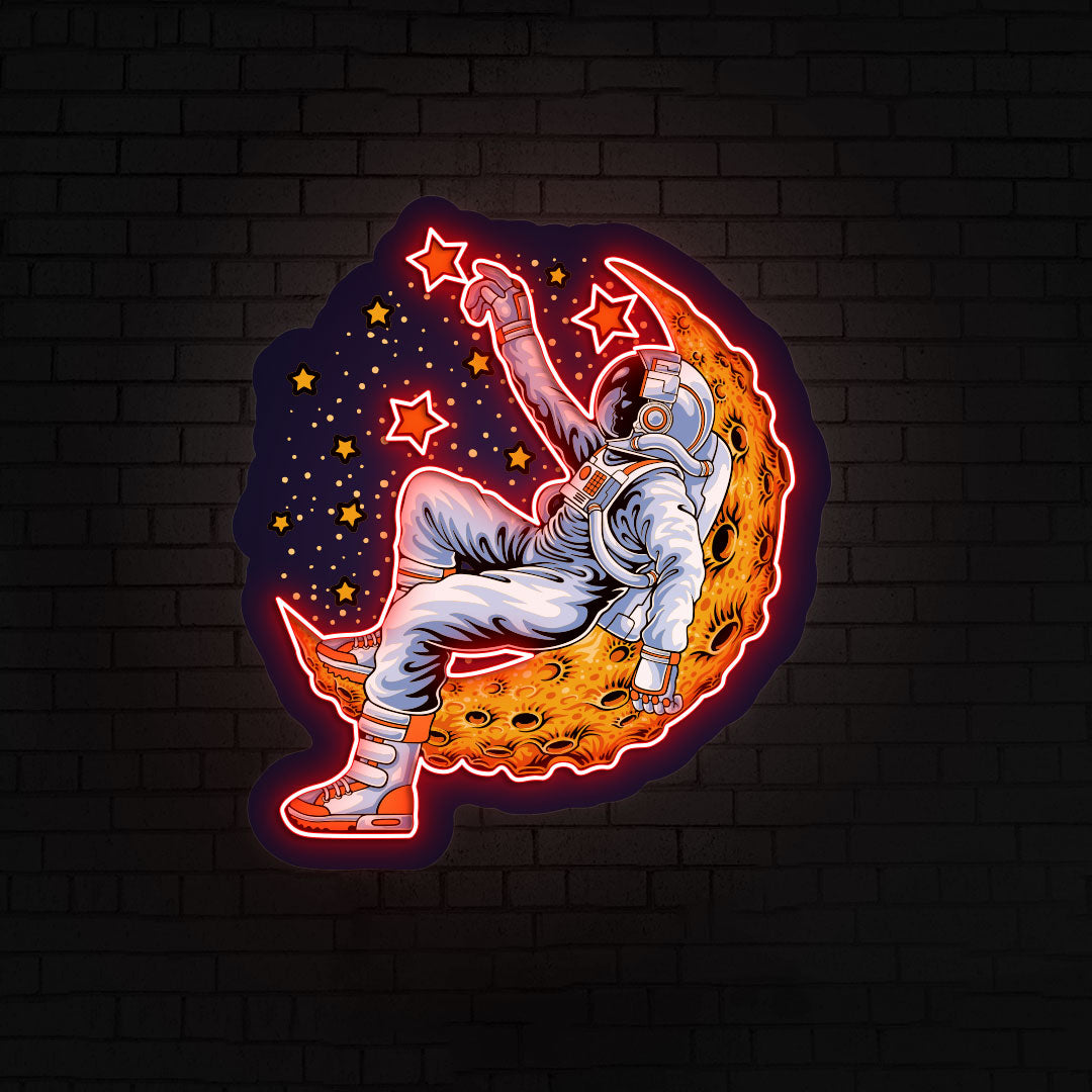 Astronaut On Moon Neon Artwork | Red
