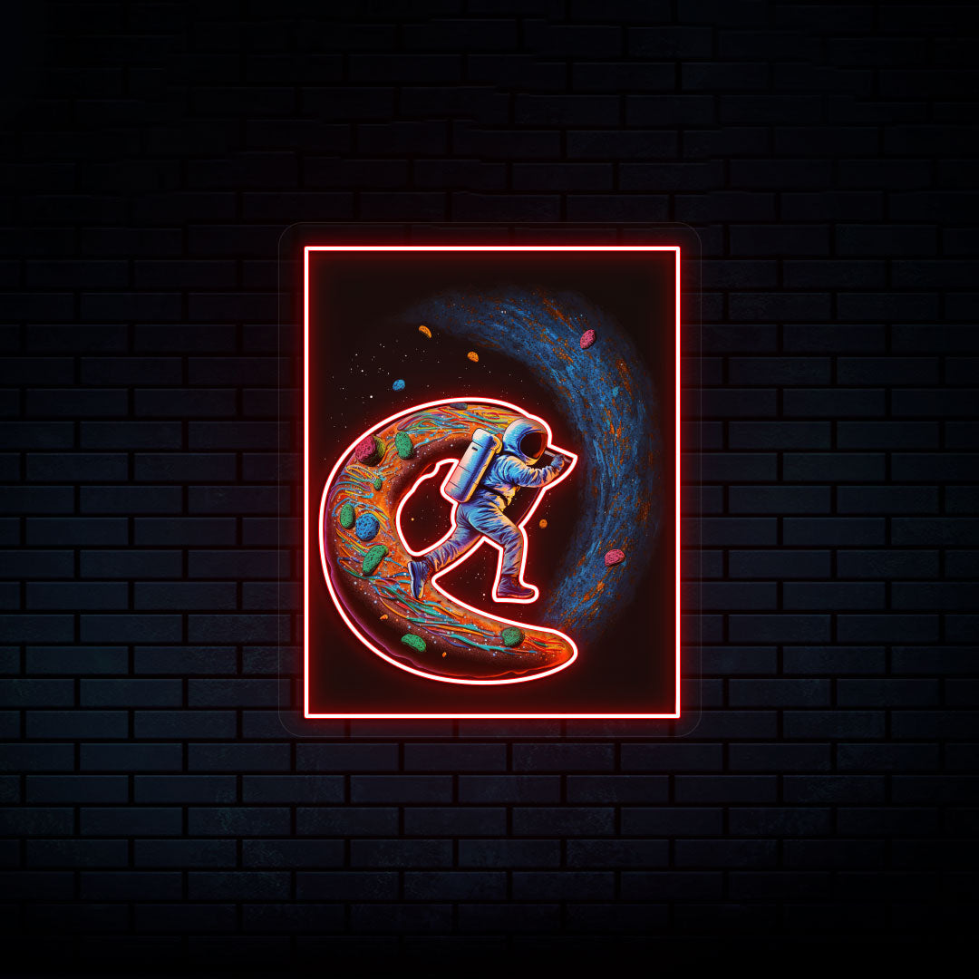 Astronaut On Donut Neon Artwork | Red