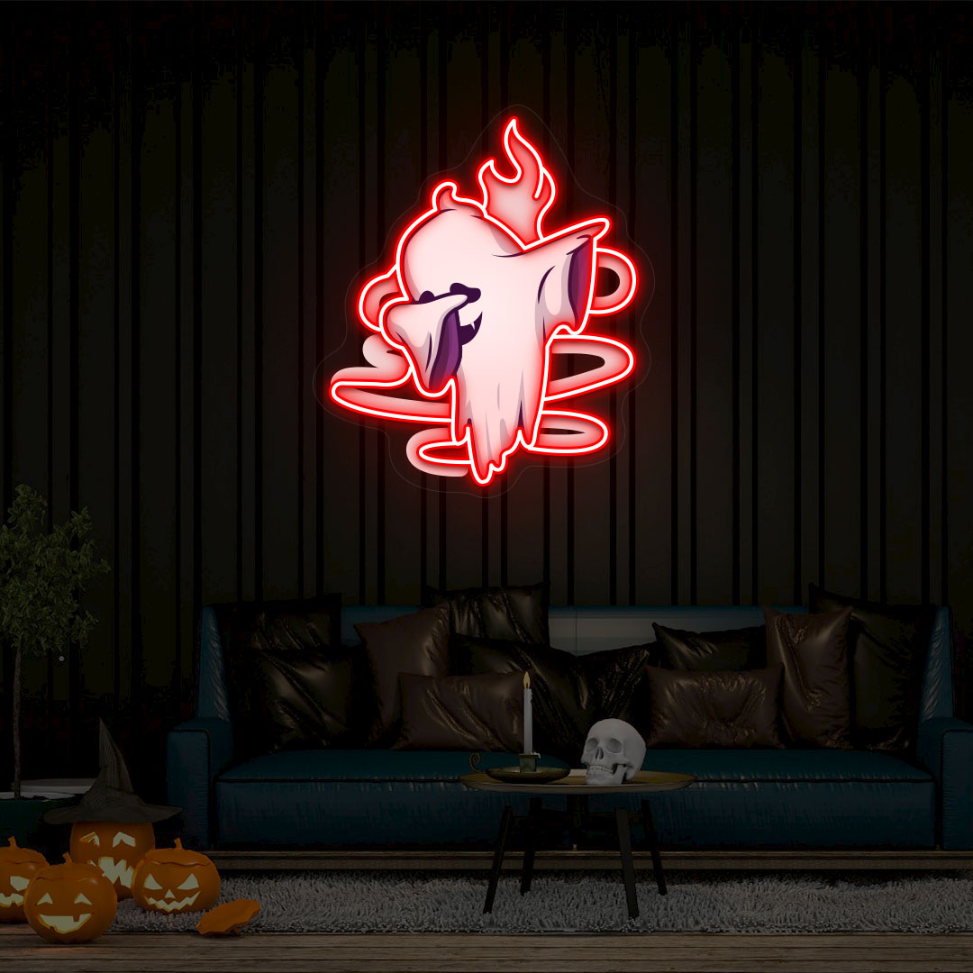 Stylish Ghoul Dab Neon Artwork | Red
