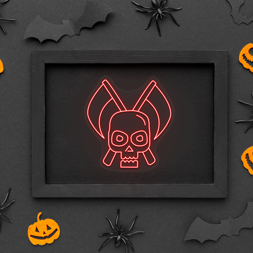 Skull With Scythe Neon Sign | Red