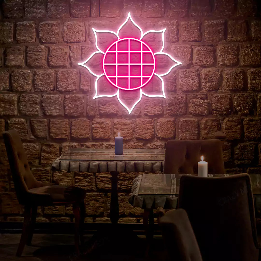 Sunflower neon sign in ice pink and white