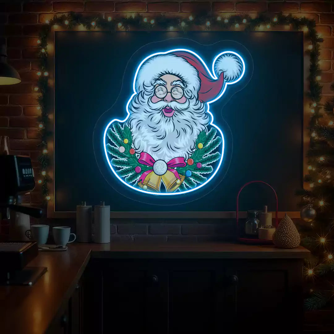 Jingle Bell Santa Wreath Neon Artwork | Iceblue