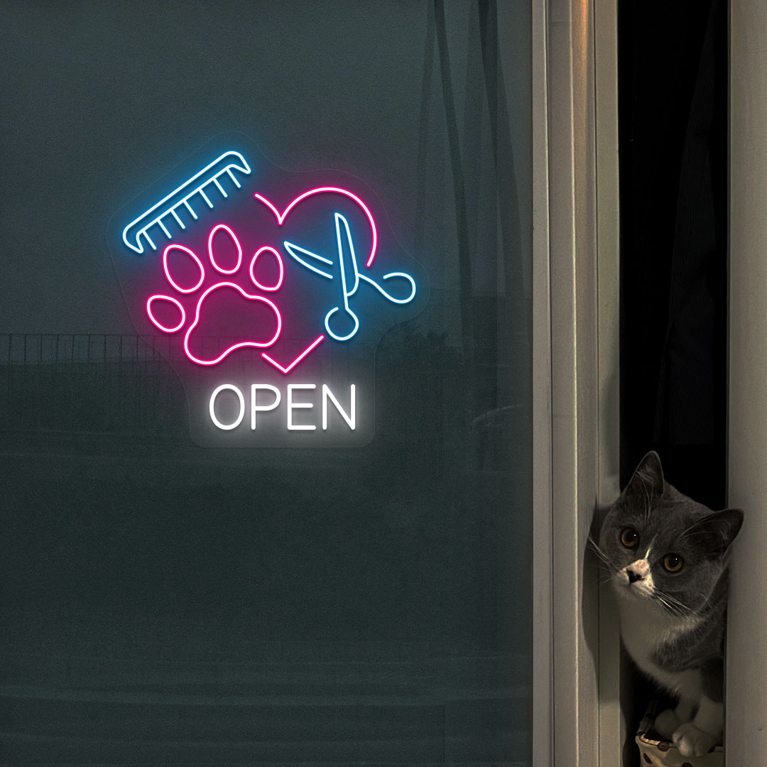 Pet Groom Hub Neon Sign | White