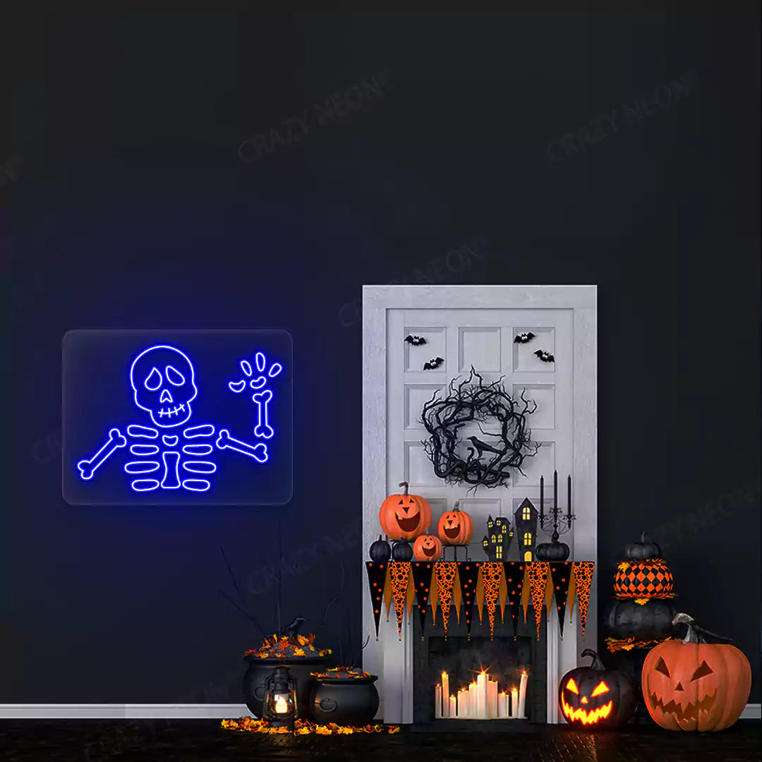 Waving Skeleton Neon Sign | Blue