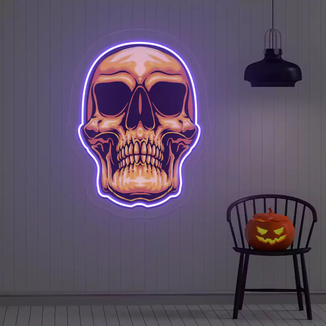 Golden Skull Neon Artwork | Purple