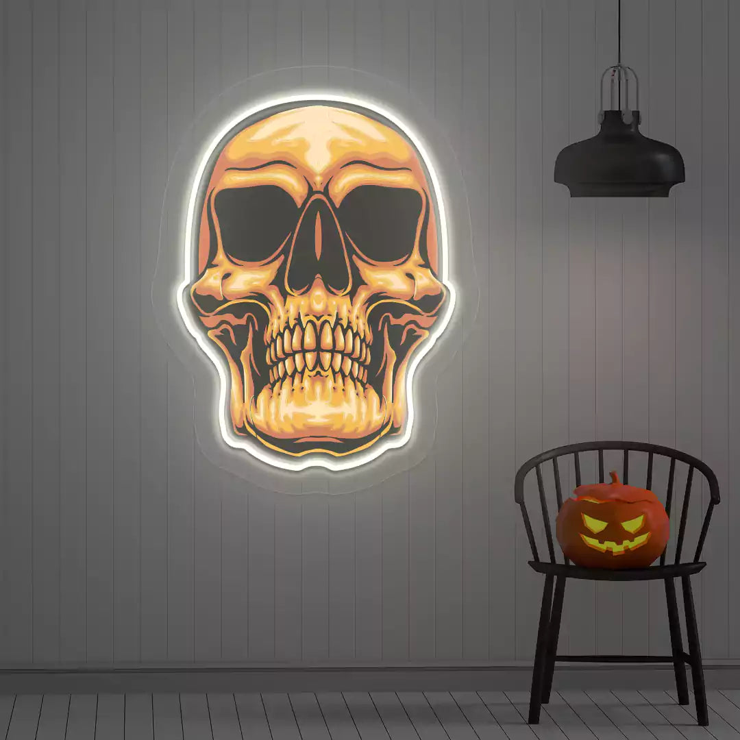 Golden Skull Neon Artwork | warmwhite