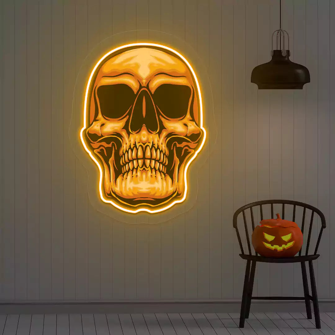 Golden Skull Neon Artwork