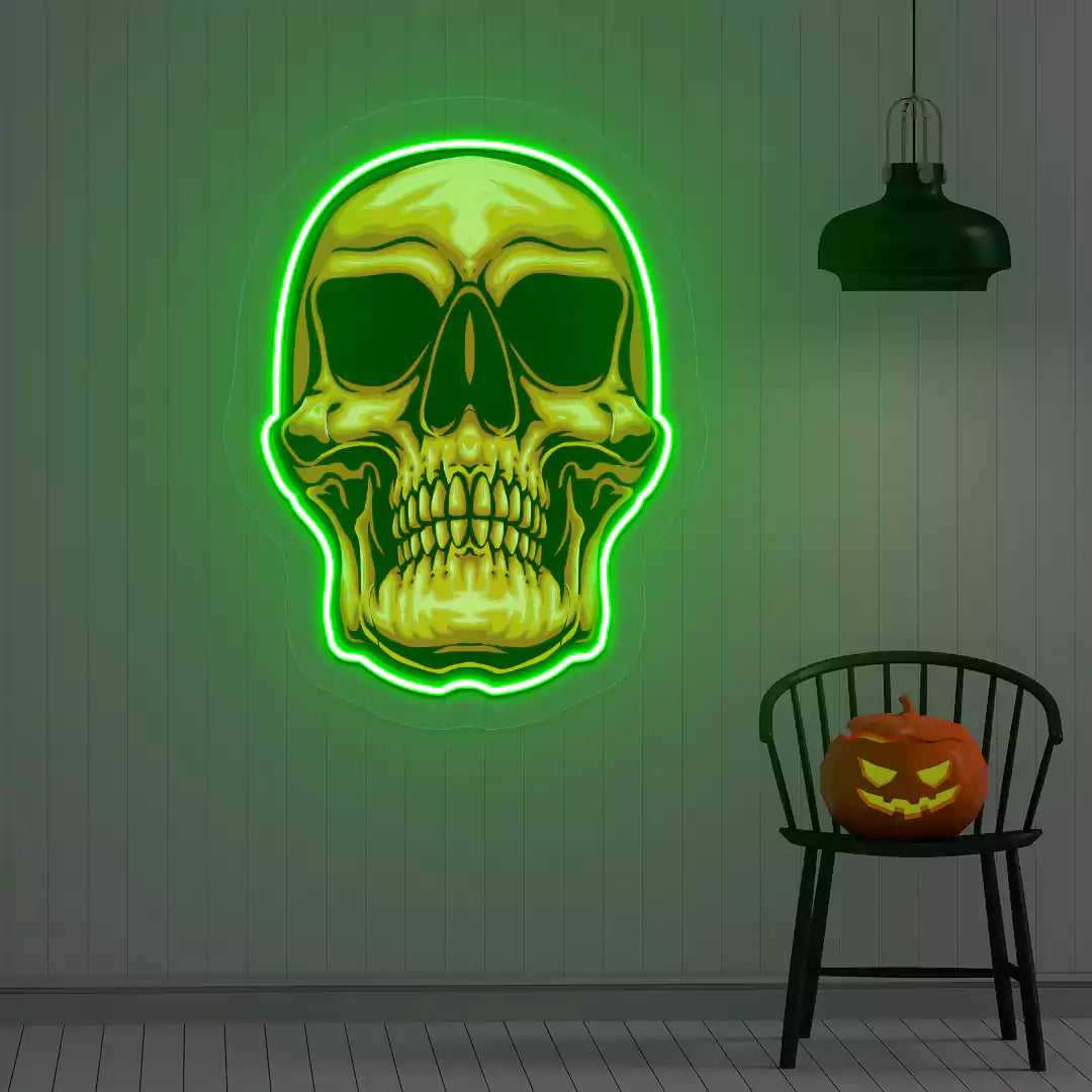 Golden Skull Neon Artwork | Green