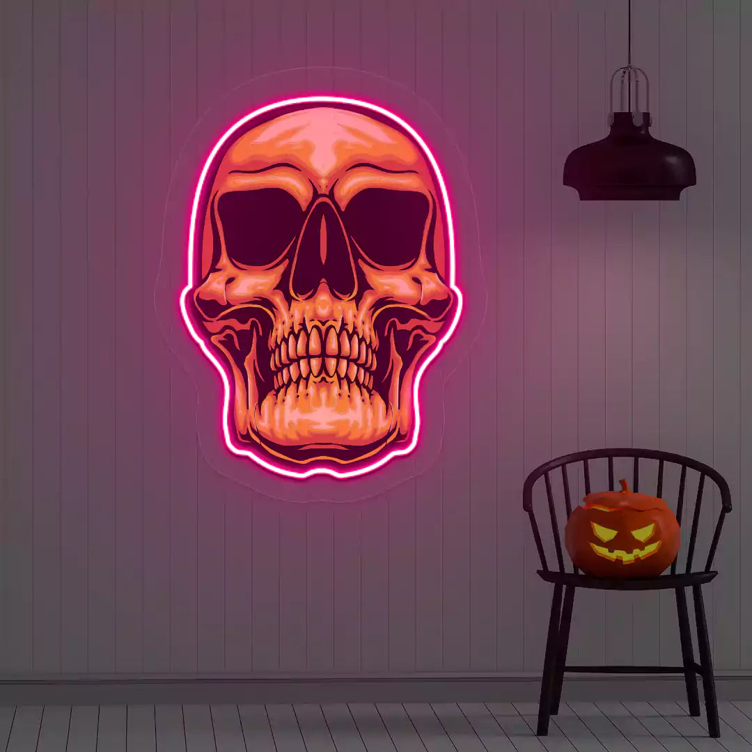 Golden Skull Neon Artwork | Pink