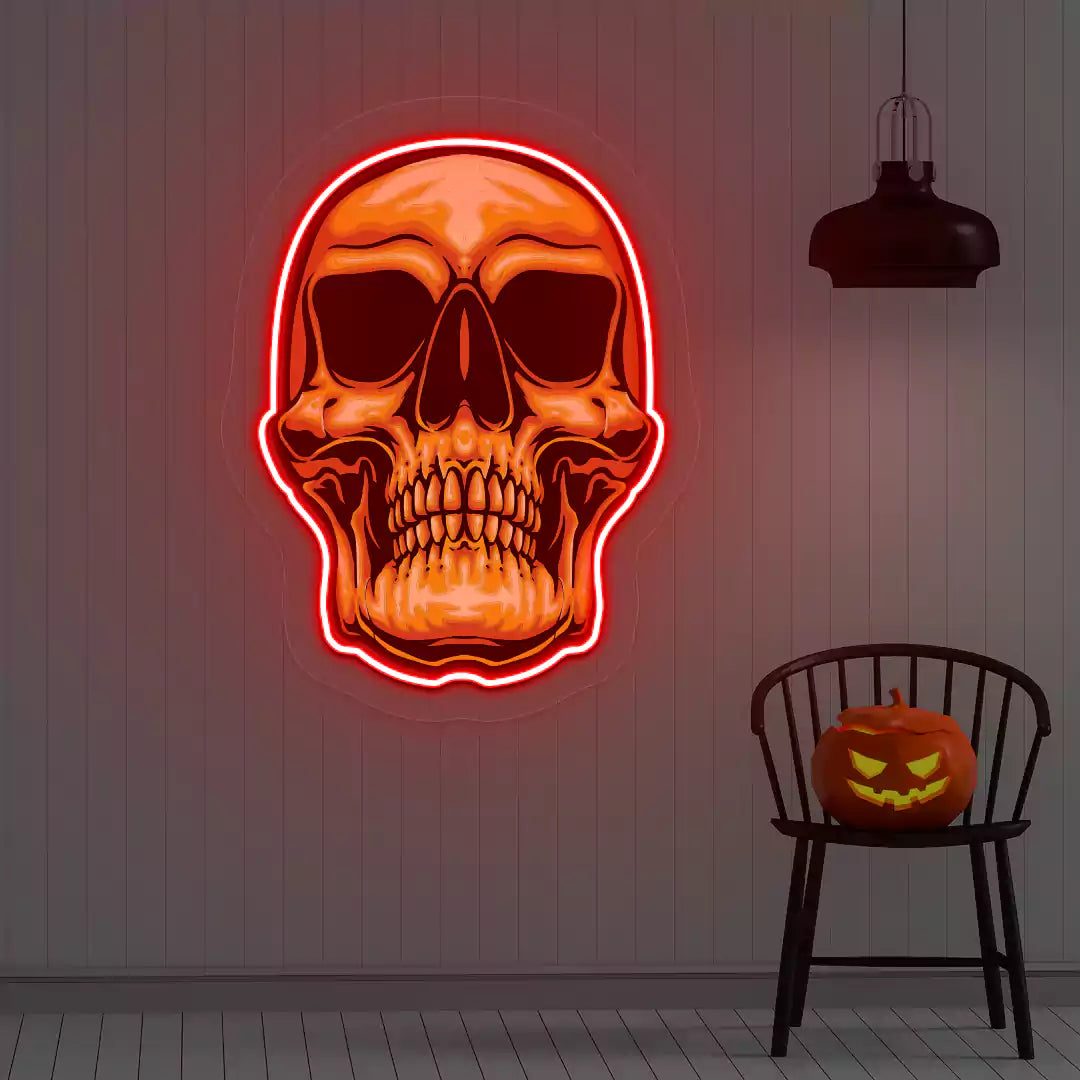 Golden Skull Neon Artwork