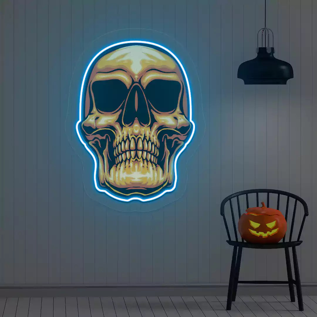 Golden Skull Neon Artwork | Iceblue