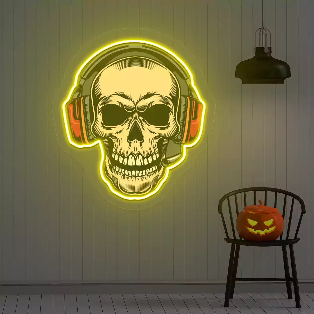 DJ Skeleton Neon Artwork | Yellow