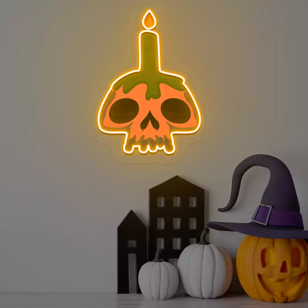 Cursed Candle Skull Neon Artwork | Orange