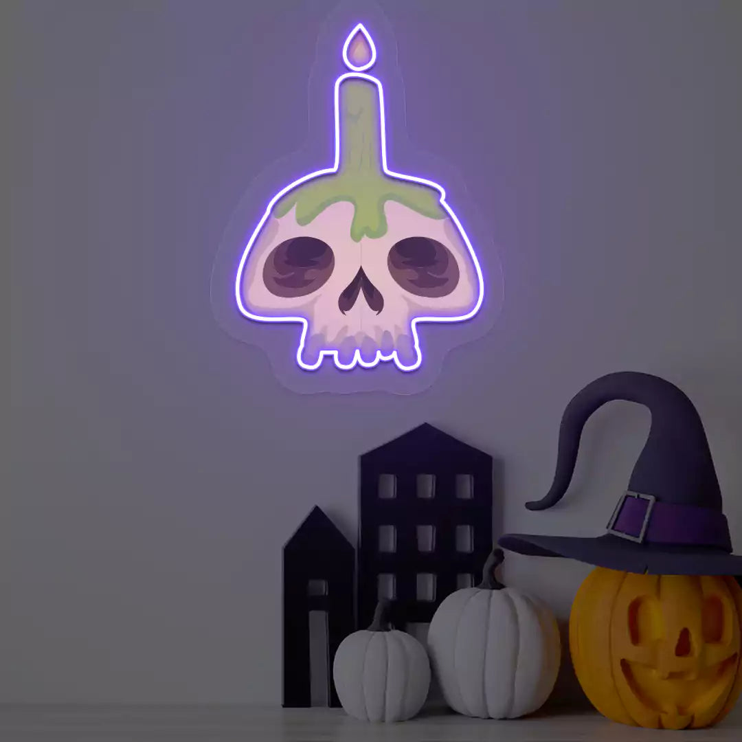 Cursed Candle Skull Neon Artwork | Purple