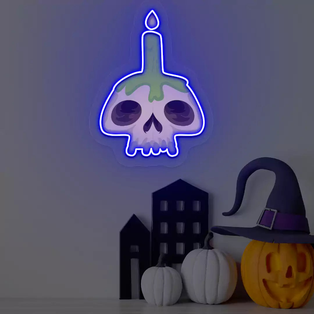Cursed Candle Skull Neon Artwork | Blue