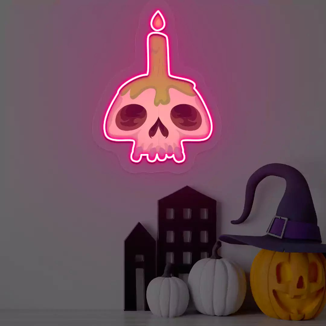 Cursed Candle Skull Neon Artwork | Pink